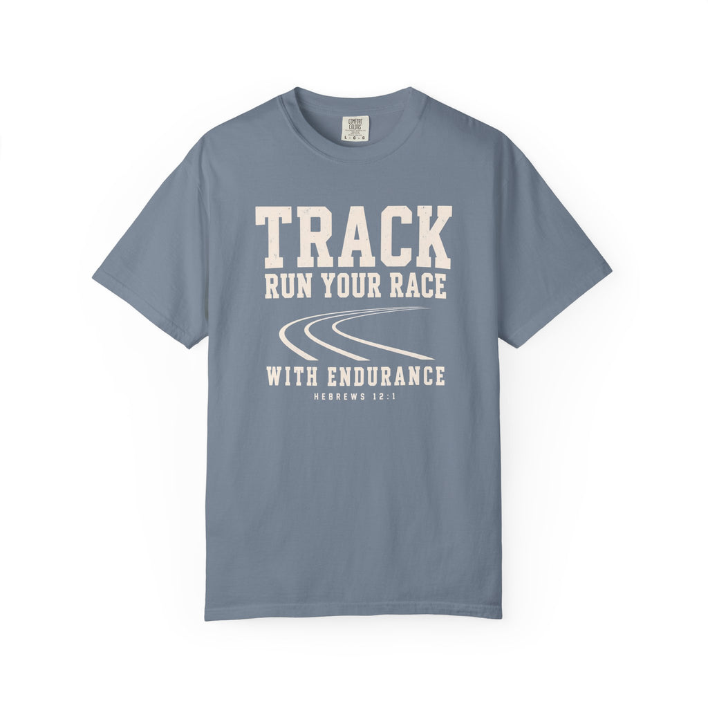 Track “Run Your Race” Christian T-Shirt